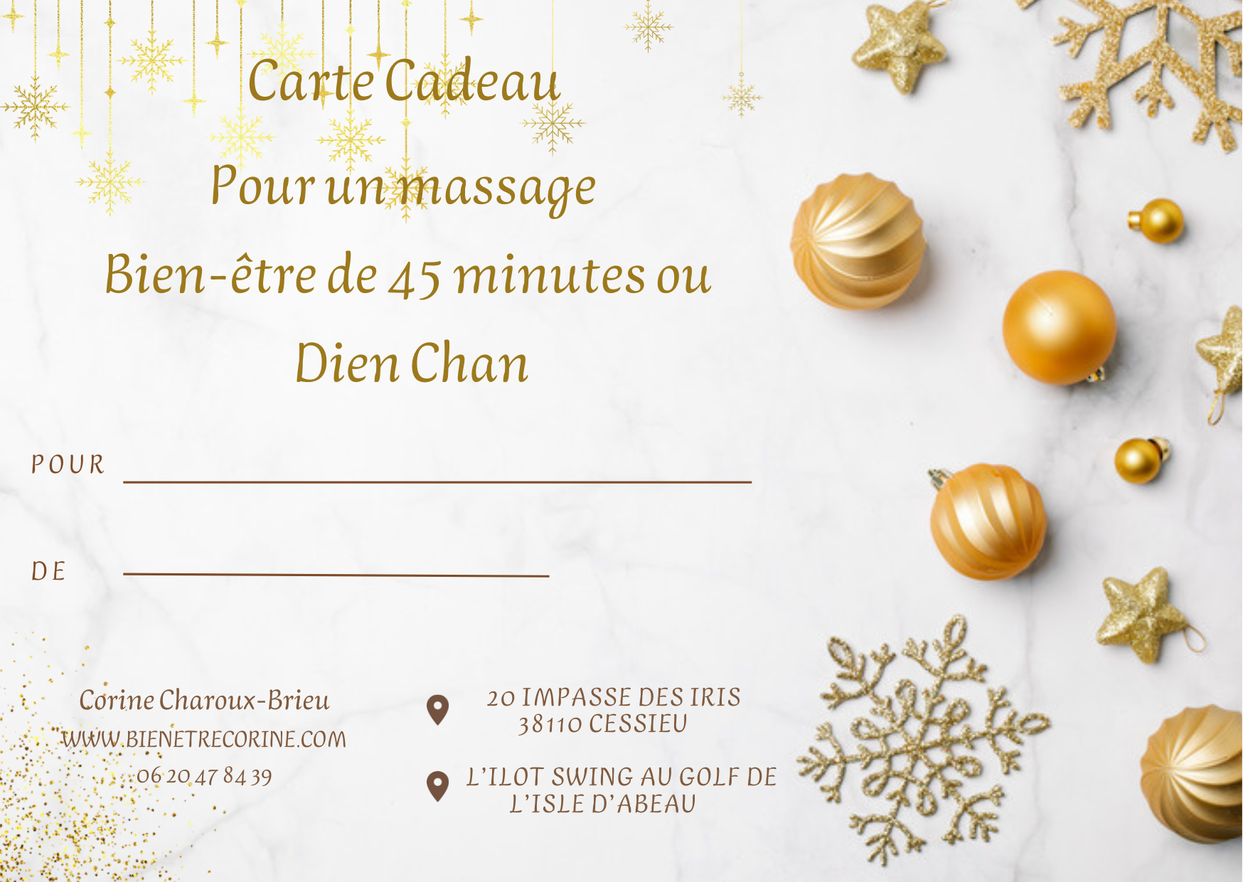 Carte cadeau massage bien-être 45 minutes ou Dien Chan