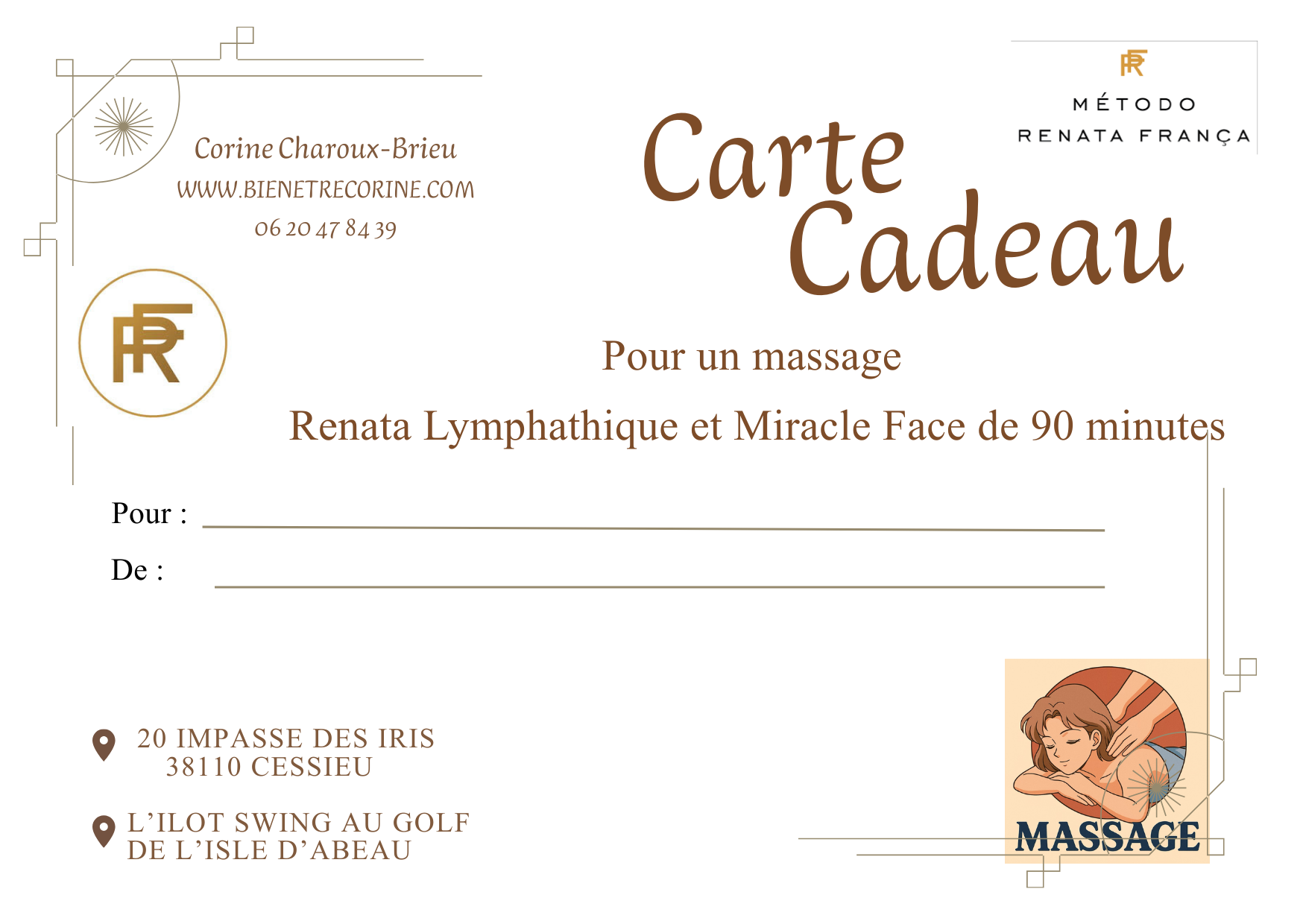 Carte Cadeau massage Renata lymphatique et Miracle face 90 minutes