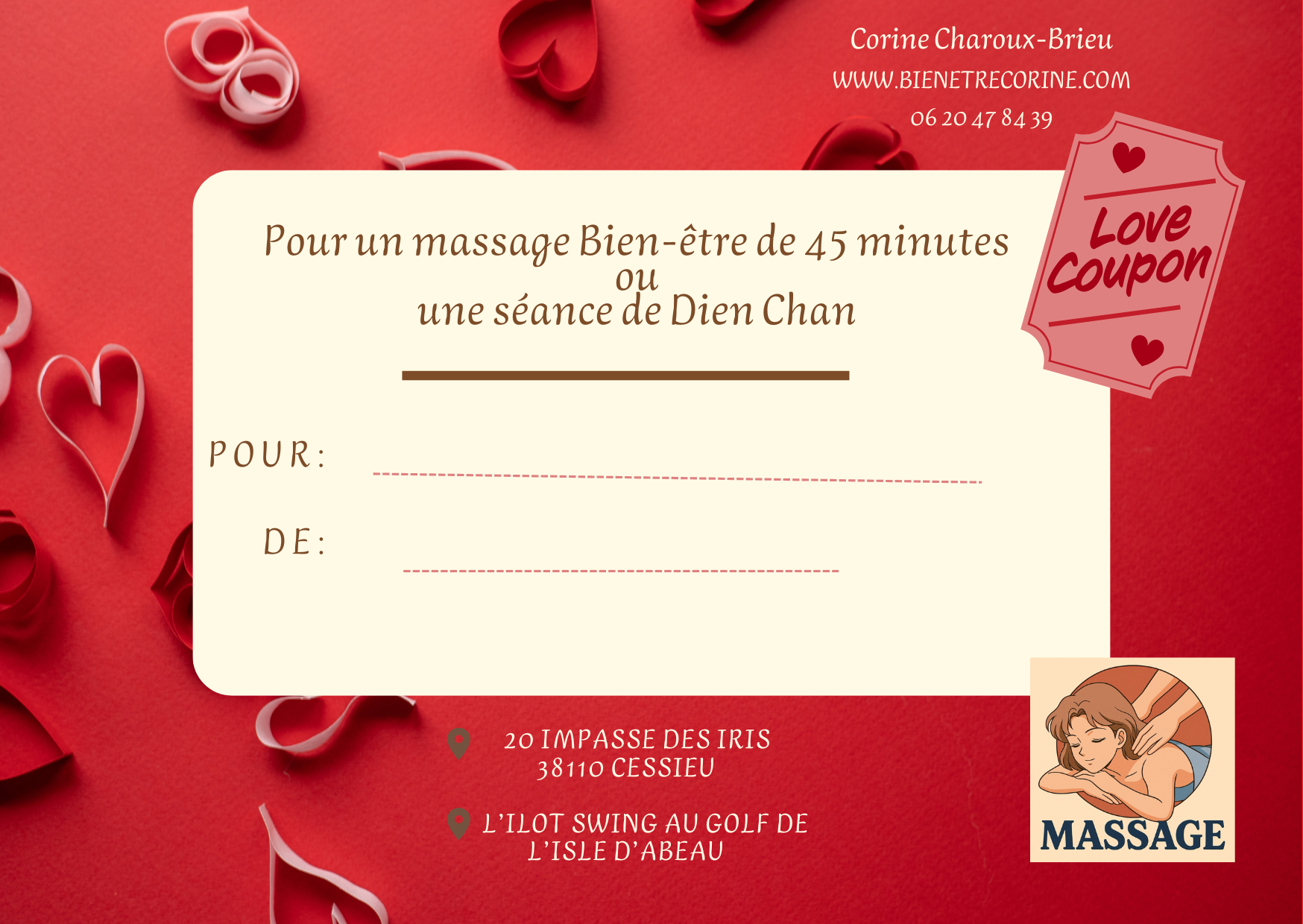 Bon cadeau massage Bien-être de 45 minutes