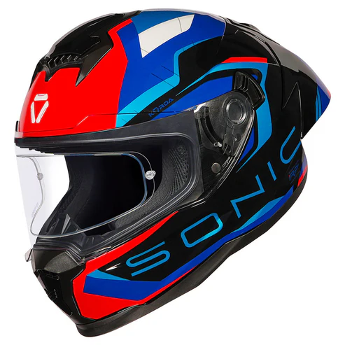 KORDA SONIC GP ROADLION GLOSS BLACK BLUE RED WP HELMET (Dual visor)