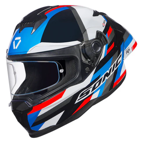 KORDA SONIC GP MOZE GLOSS BLUE RED WP HELMET (Dual visor)