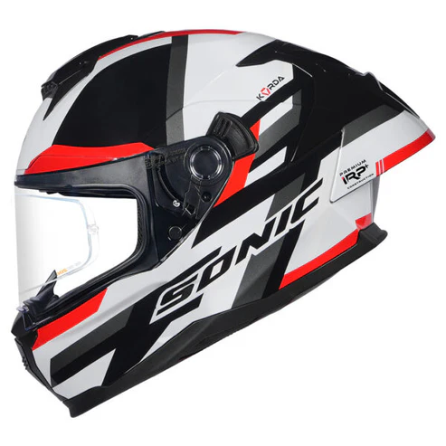 KORDA SONIC GP MOZE GLOSS WHITE RED WP HELMET (Dual visor)