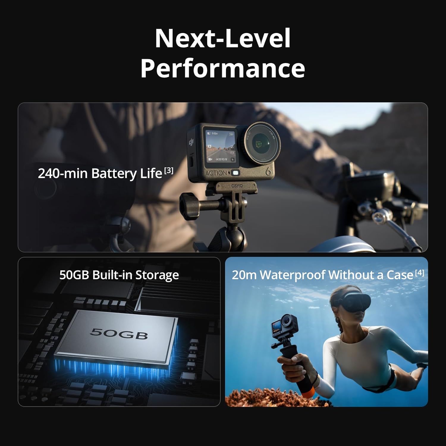 DJI Osmo Action 6 Enhanced Combo, Action Camera with 1/1.1″ Square Sensor, Variable Aperture of f/2.0–f/4.0, Extended Battery Life with 2 Batteries, Action Camera 4K for Extended Outdoor Filming