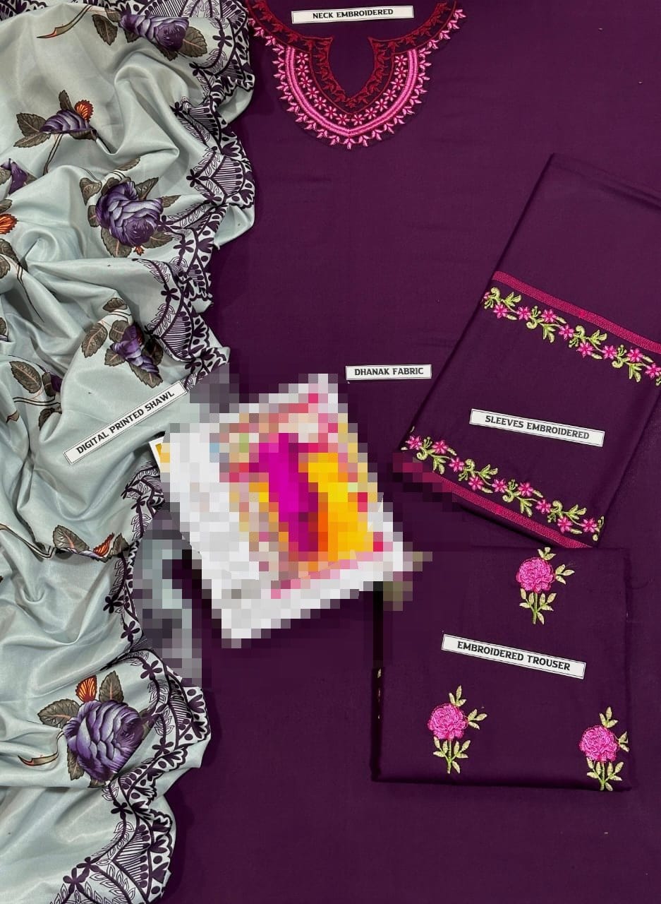3 PCS Embroided Dhanak