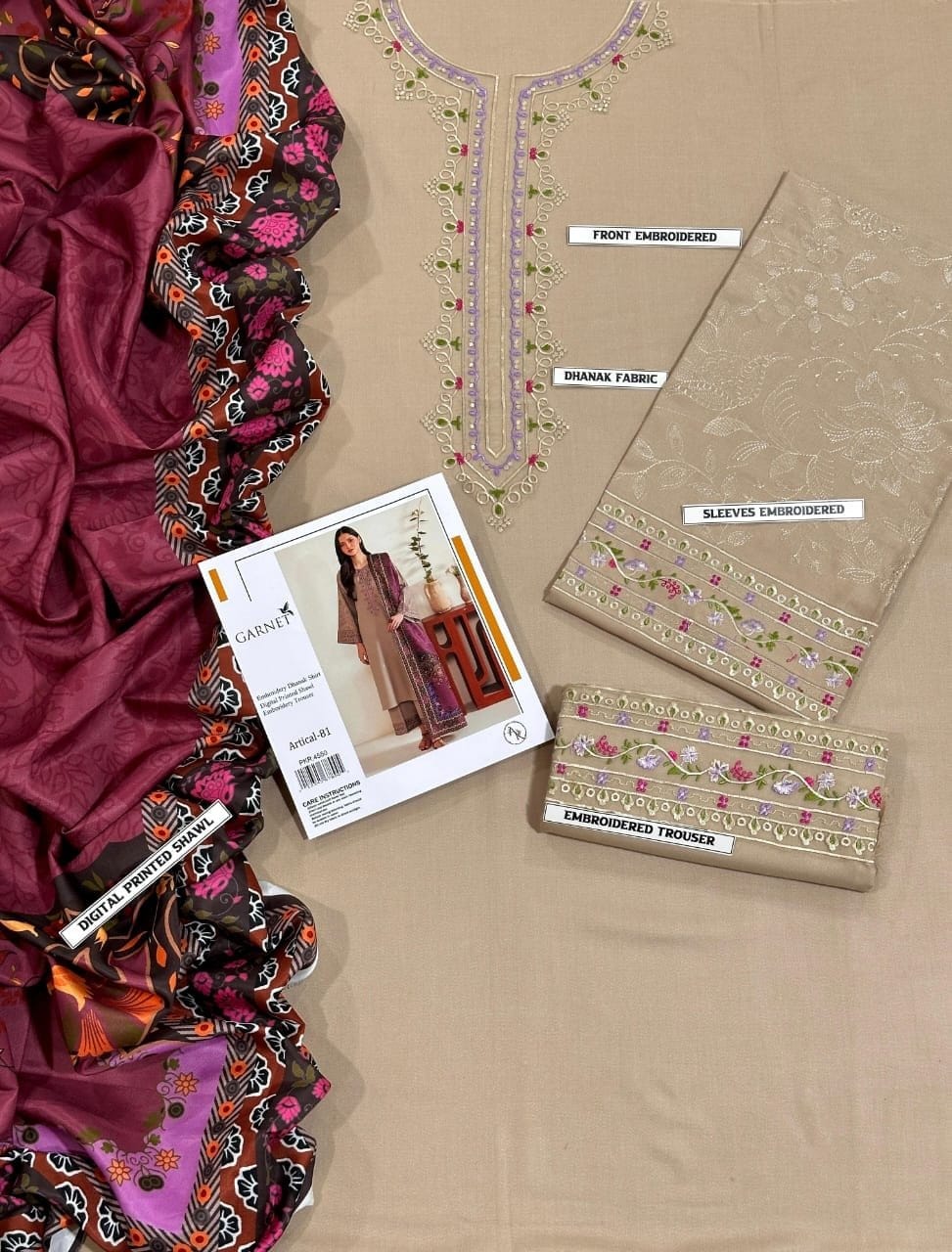 3 PCS Embroided Dhanak