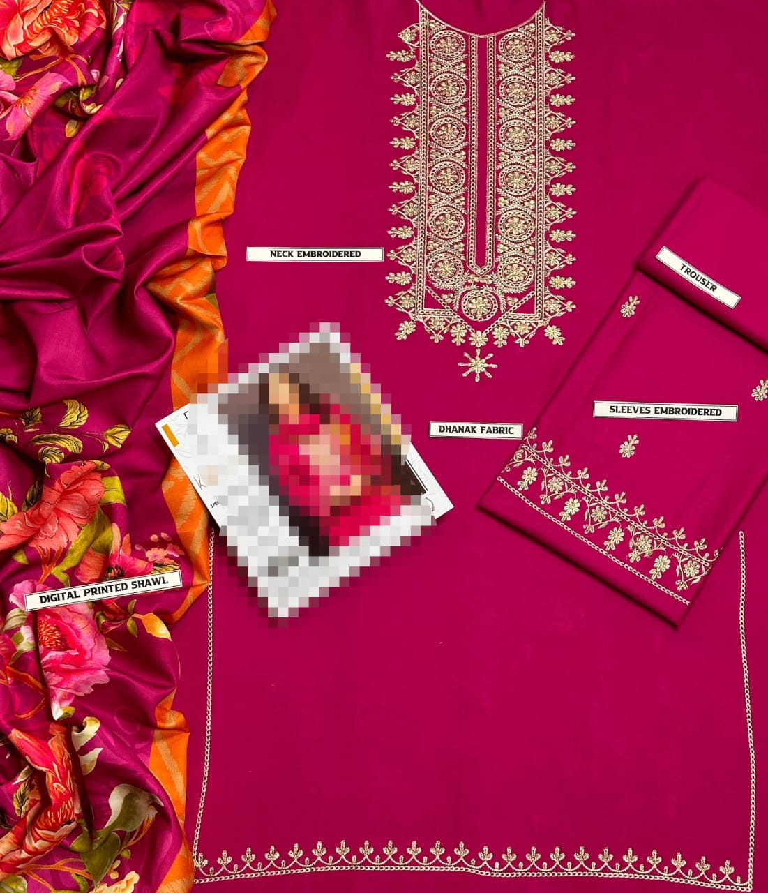 3 PCS Embroided Dhanak