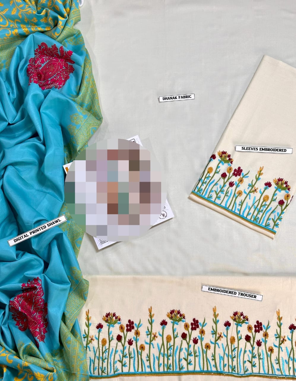 3 PCS Embroided Dhanak