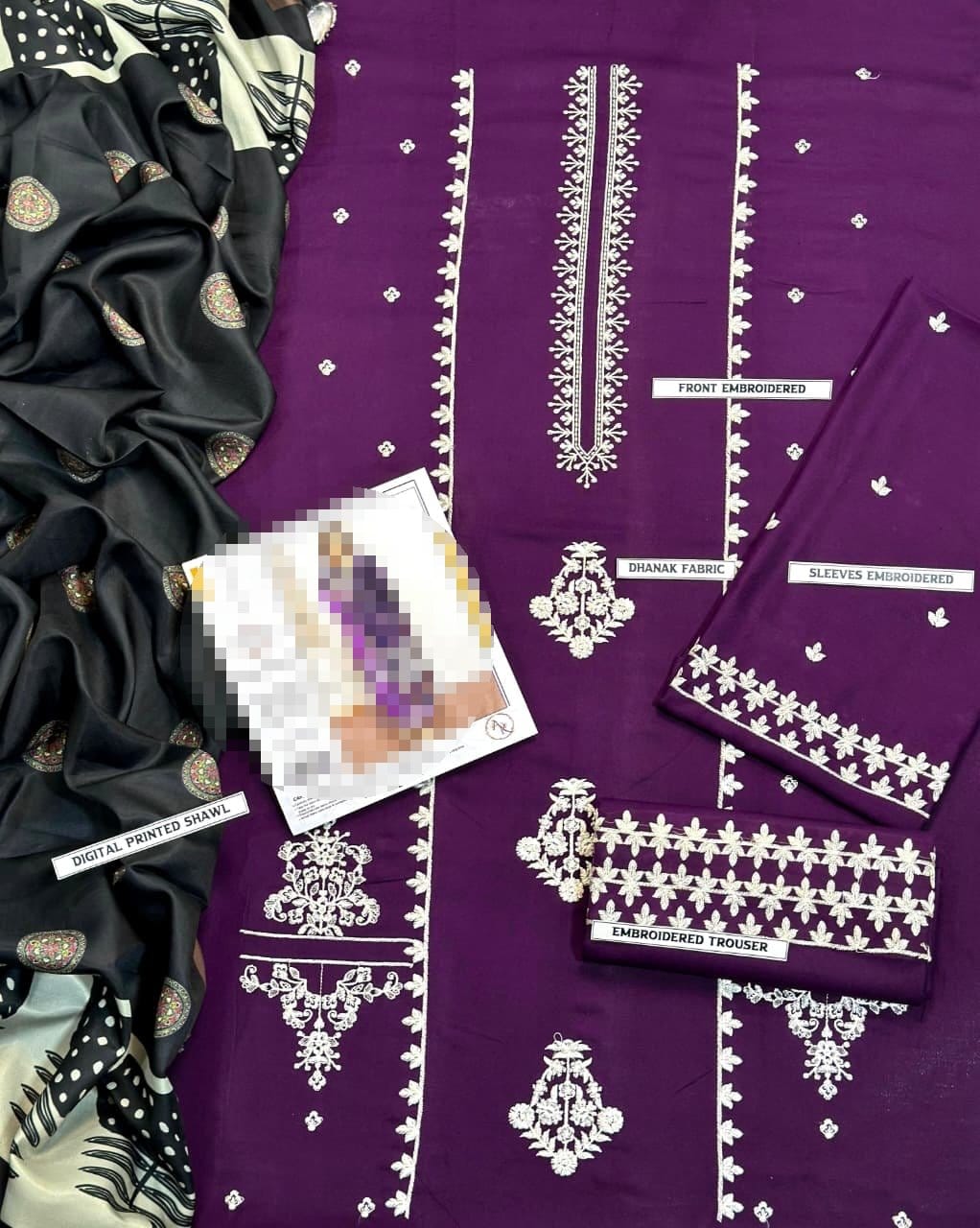 3 PCS Embroided Dhanak