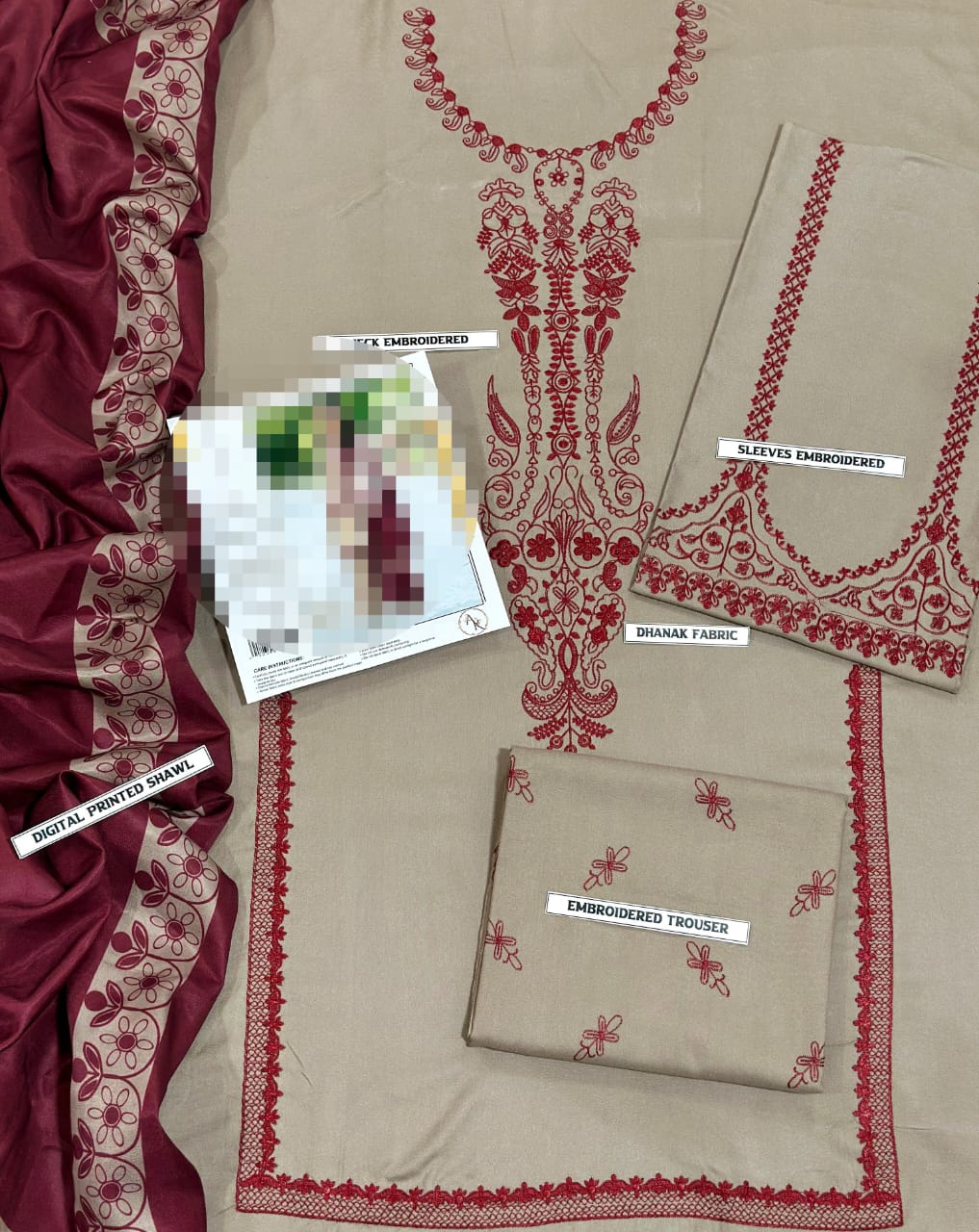 3 PCS Embroided Dhanak