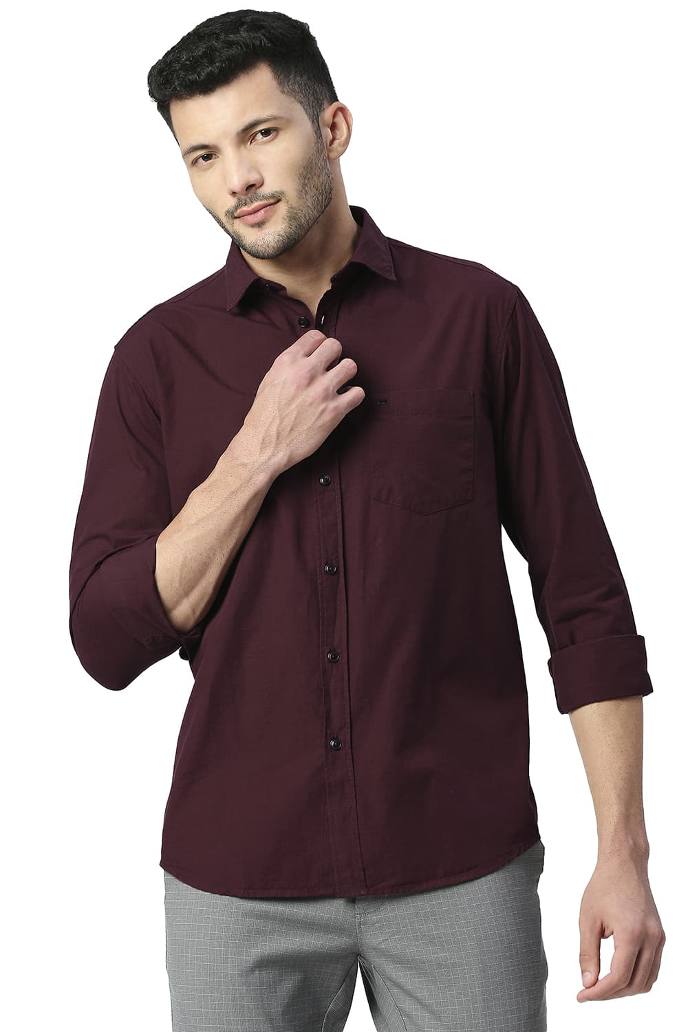 Men's Burgundy Long Sleeve Shirt