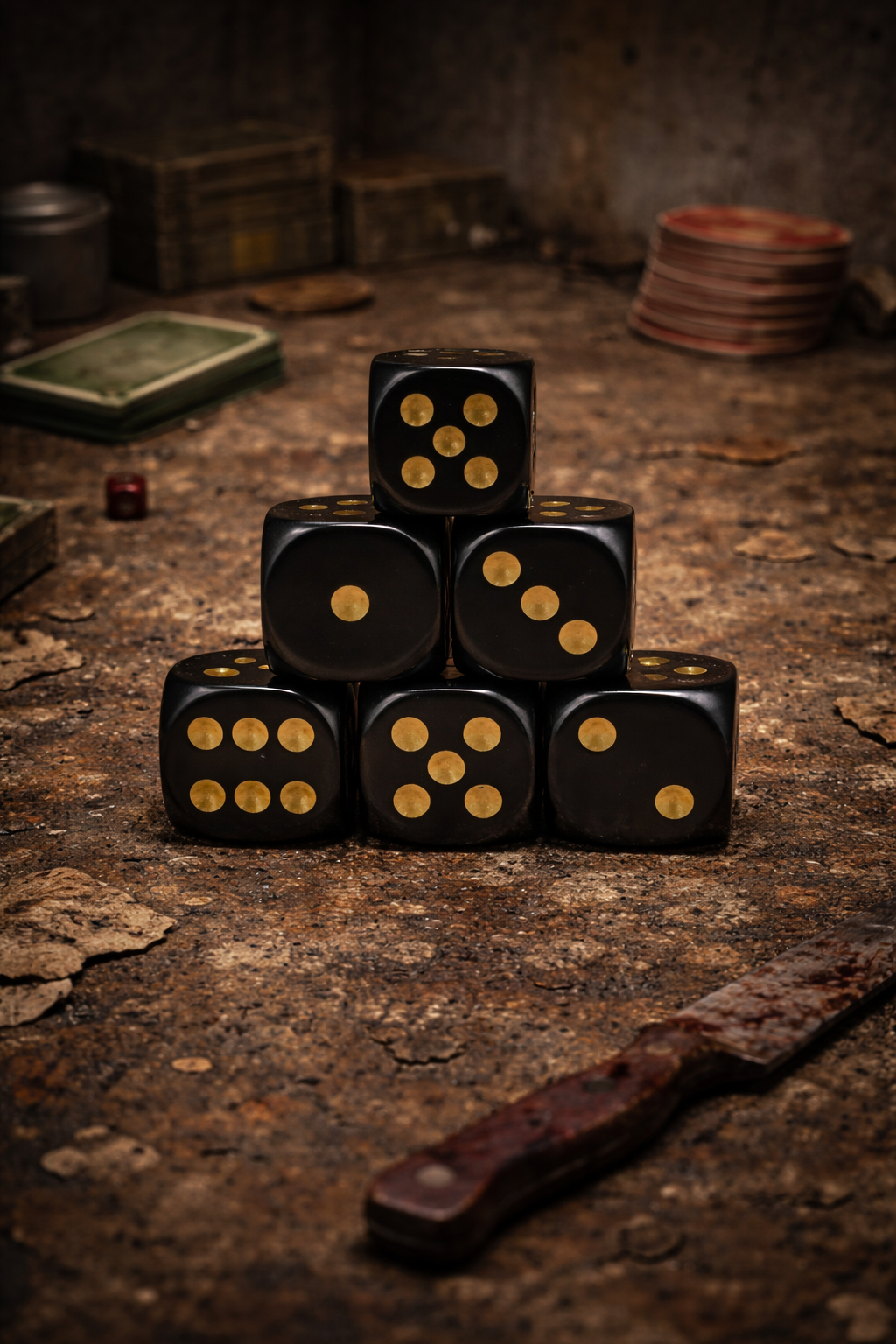 Set de 10 dados de 6 caras Negros con punto dorado