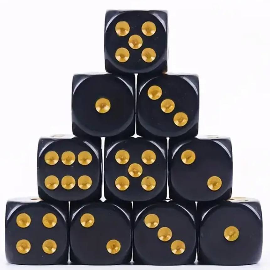 Set de 10 dados de 6 caras Negros con punto dorado