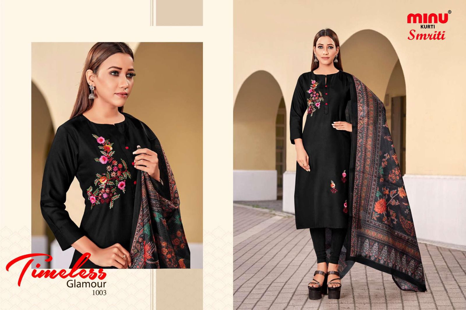Elegant Black Embroidered Kurti Set
