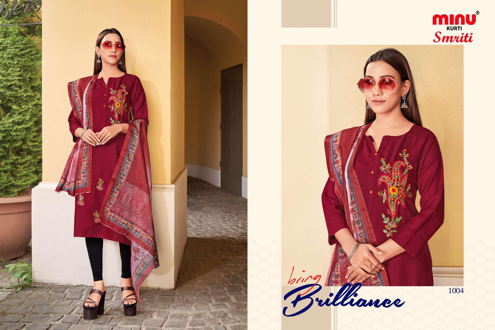 Maroon Embroidered Kurti Set