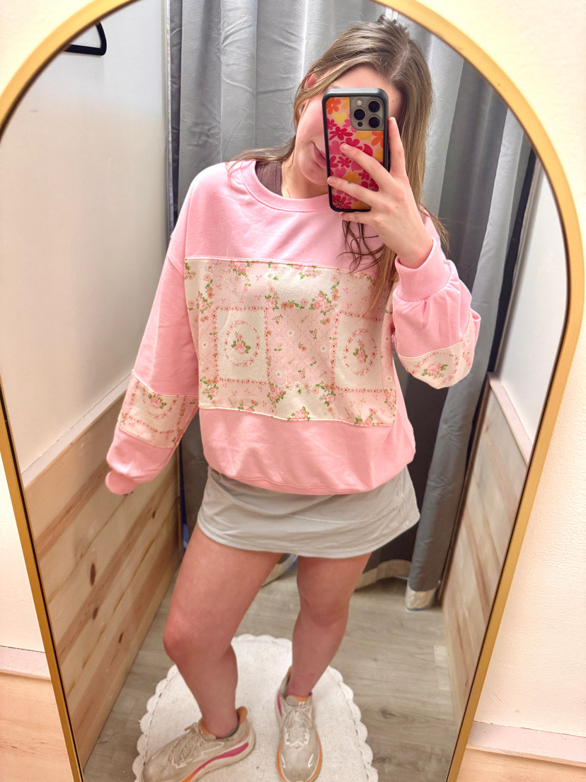 Floral Patchwork Pink Sweatshirt