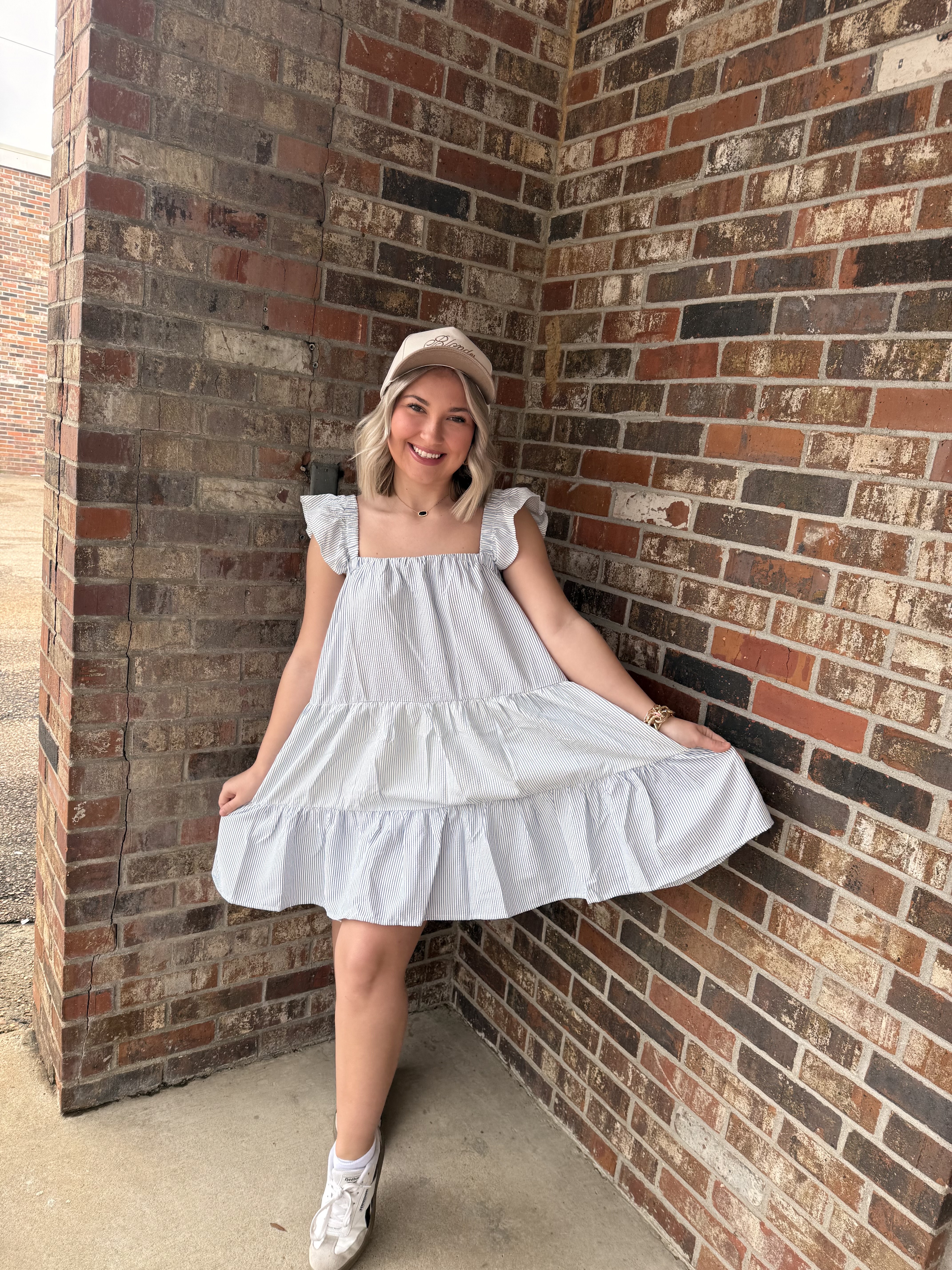 Blue Ruffled Mini Dress