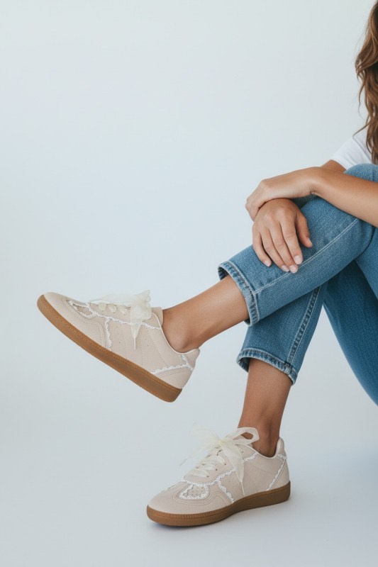 Cream Lace Casual Sneakers