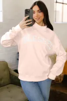 Light Pink Oversize Blessed Embroidered Mock Neck Sweatshirt