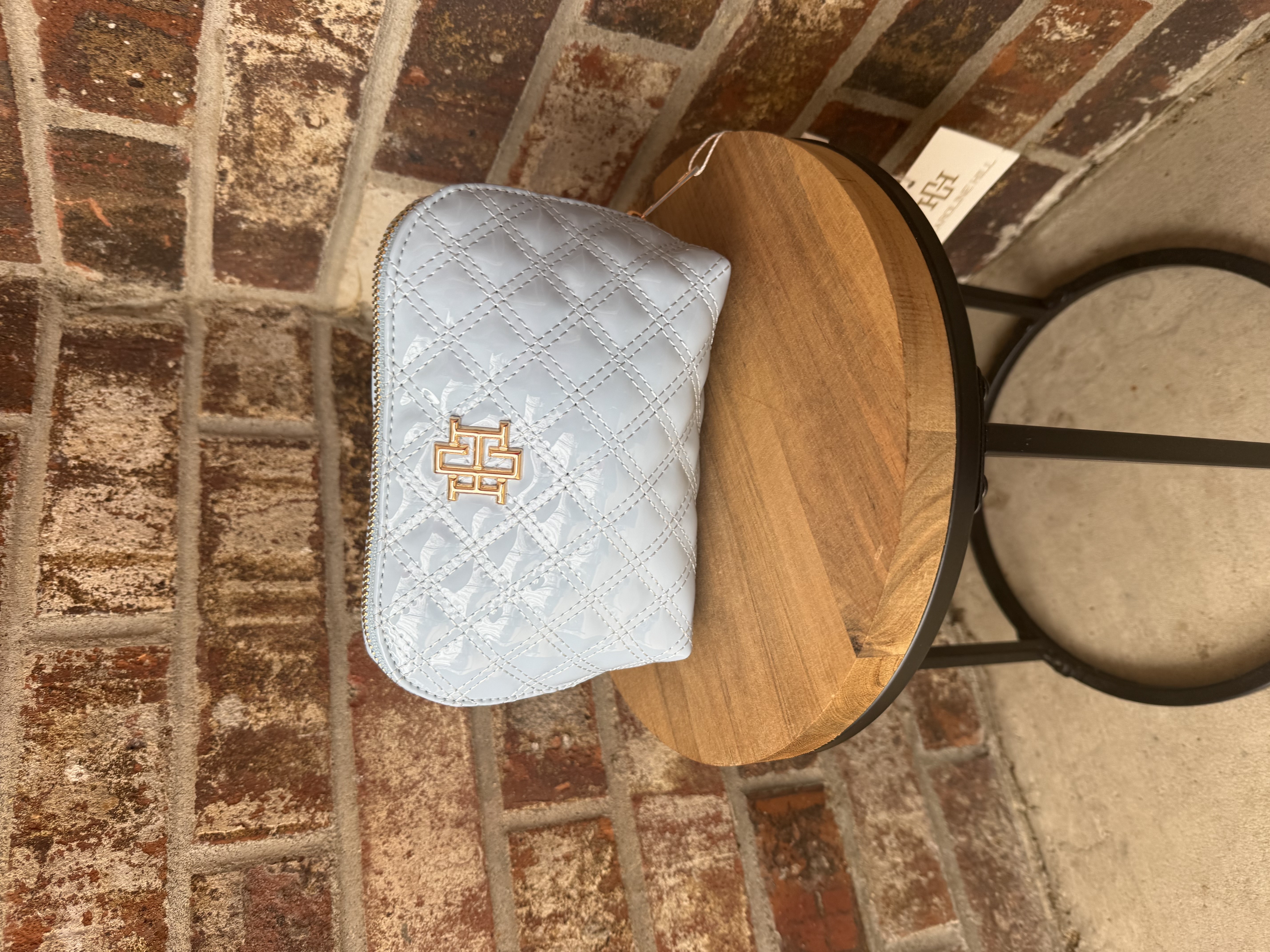 Quilted Light Blue Cosmetic Bag