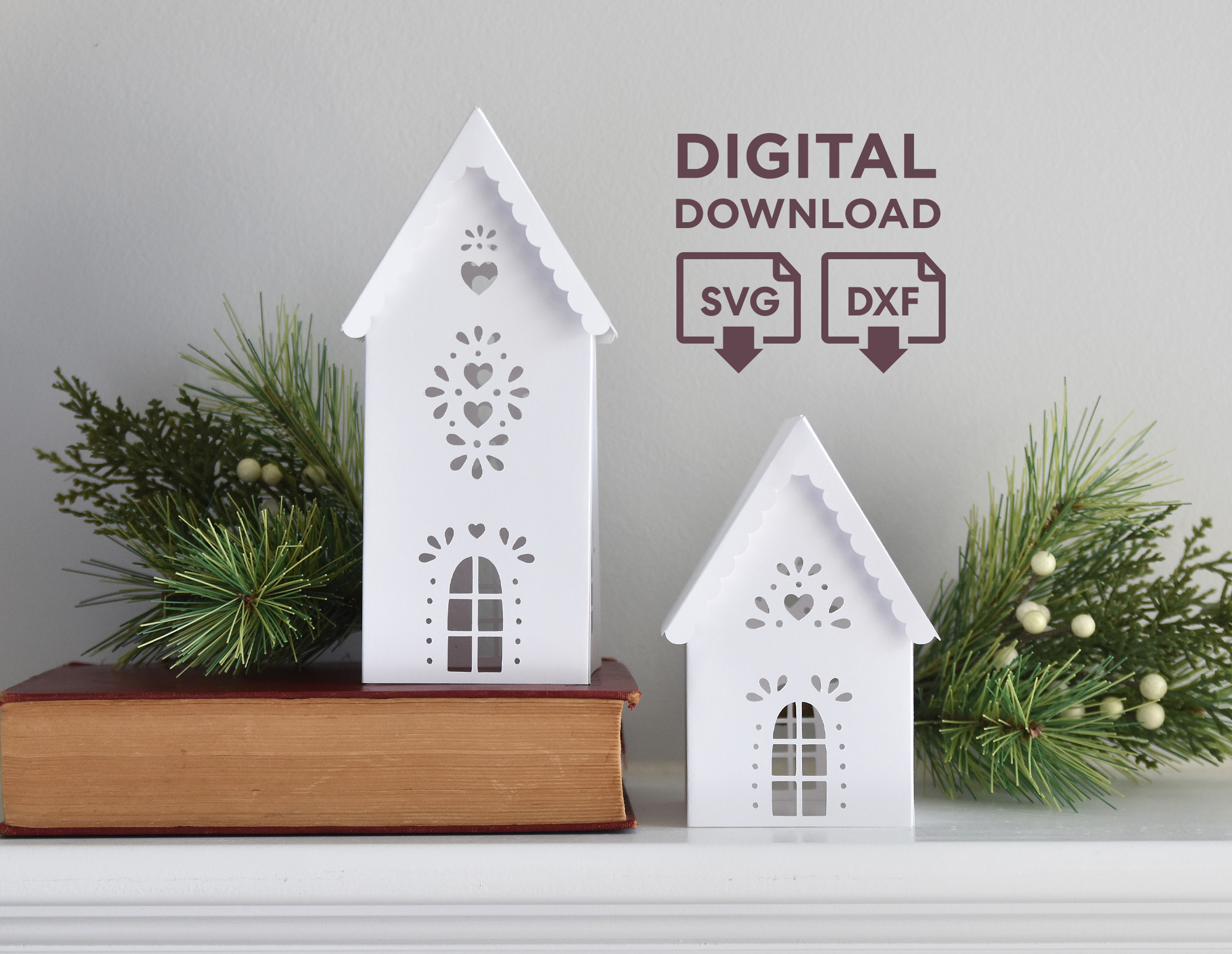 3D Paper Christmas Village SVG Template: Gingerbread House Set