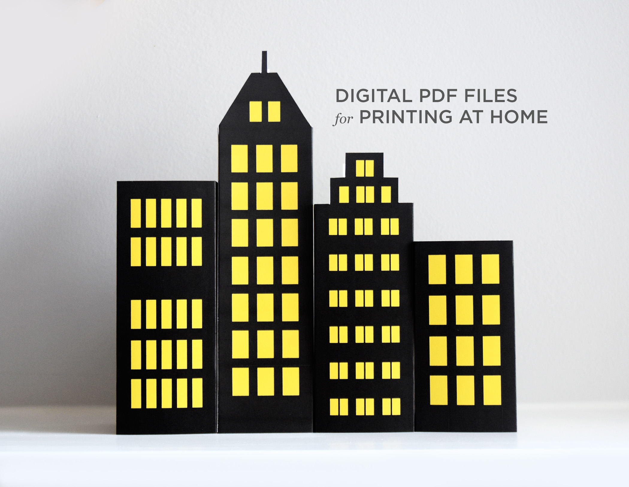 Superhero Cityscape Centerpiece PDF Printable: 3D Skyscraper Set of 4