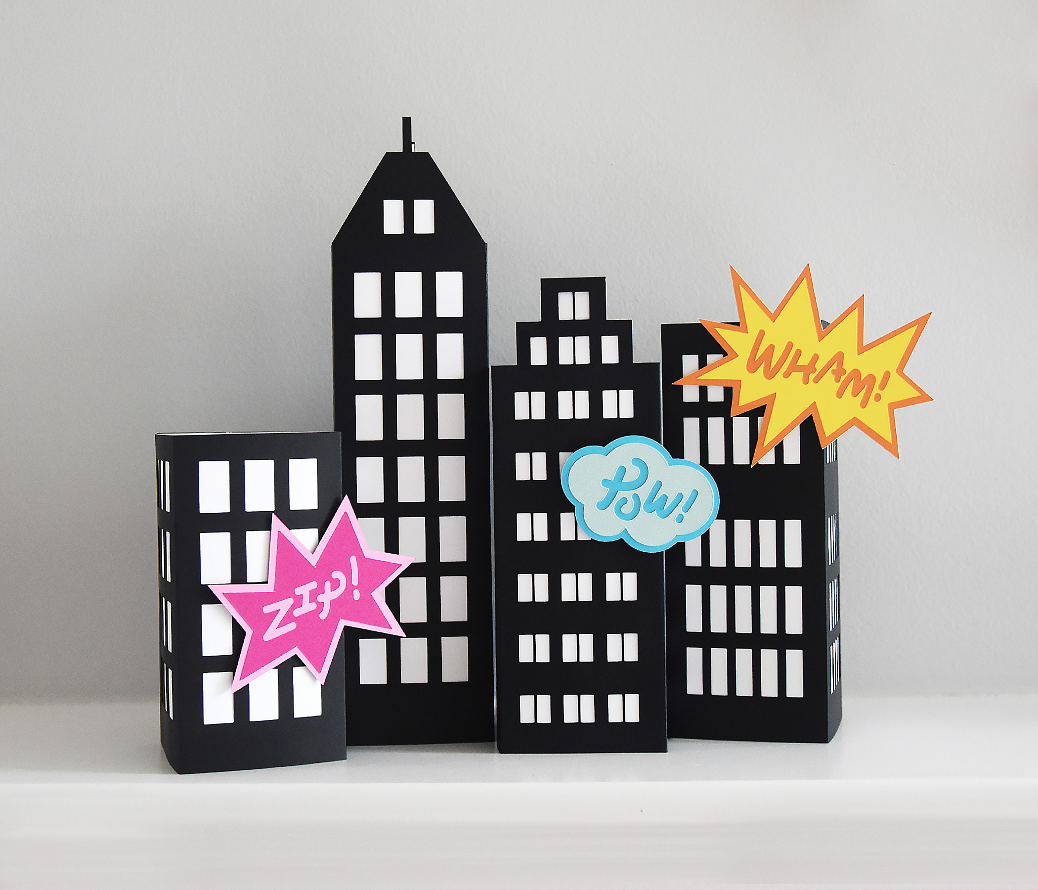 Superhero 3D Skyscraper SVG Template for Cricut, 3D Paper City Skyline