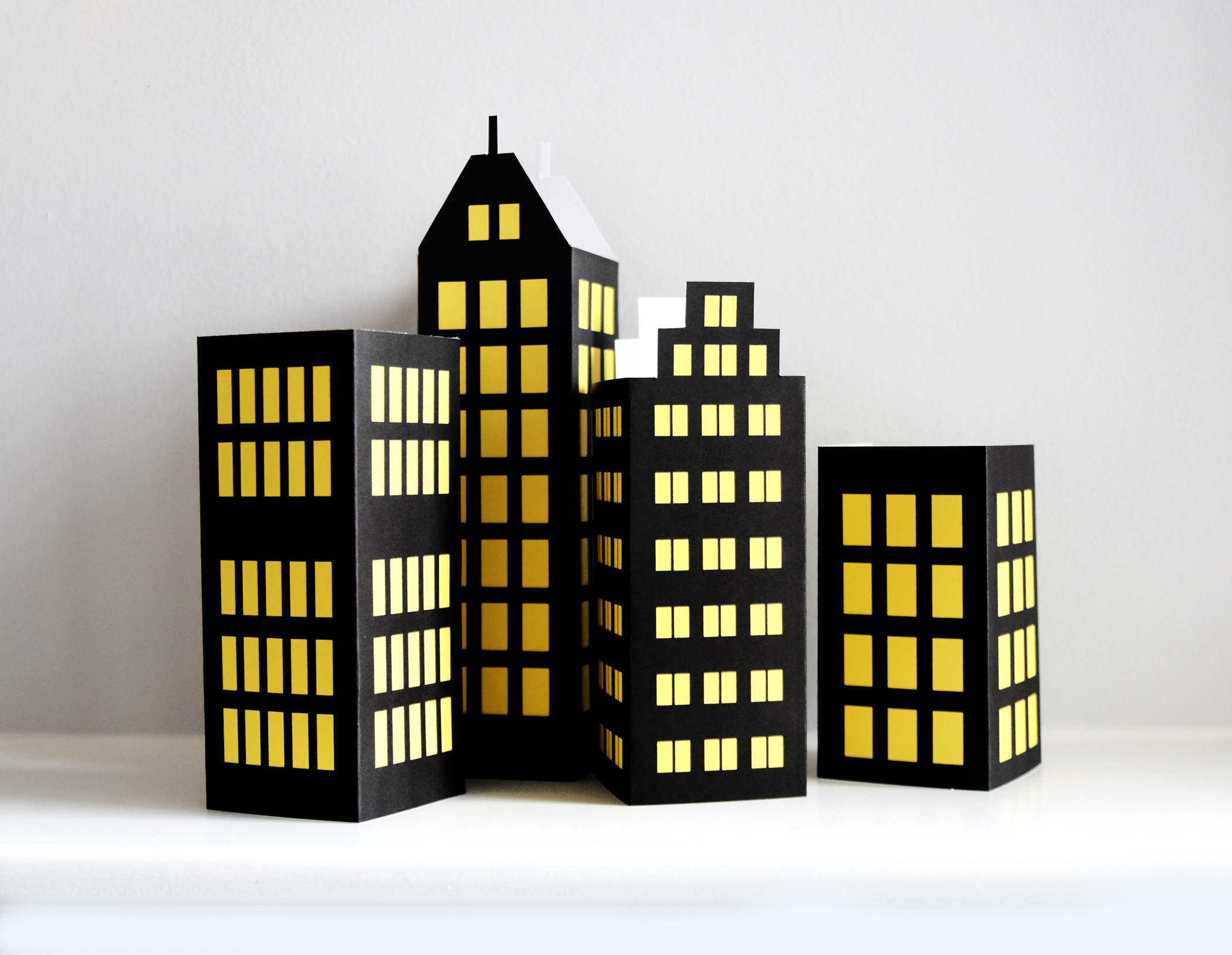 Superhero Cityscape Centerpiece PDF Printable: 3D Skyscraper Set of 4