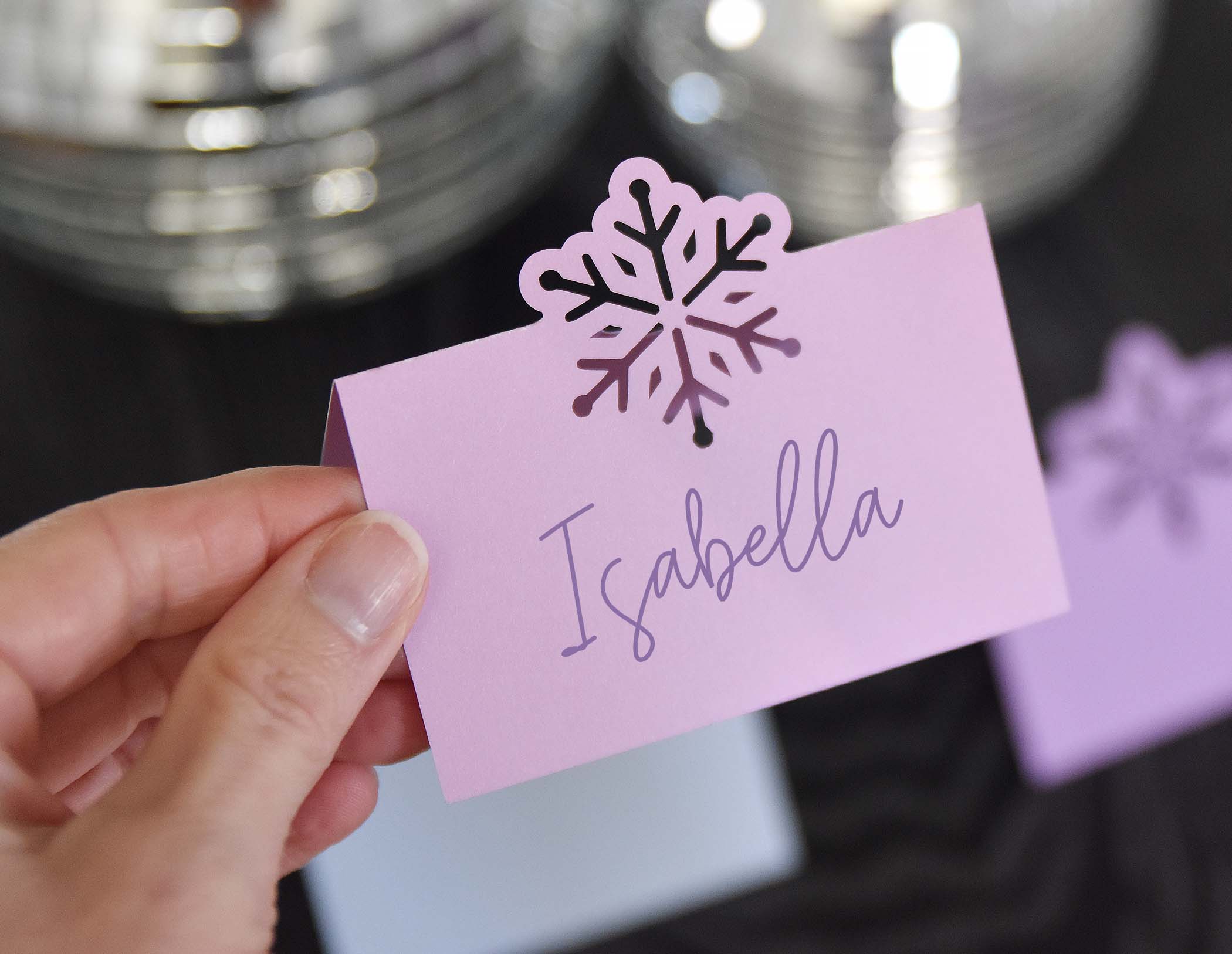 Holiday Place Card SVG Template for Cricut, Snowflake Winter Wedding Name Card