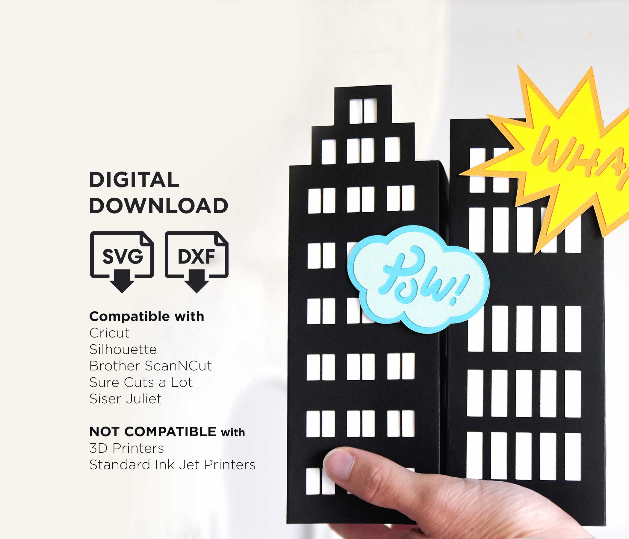 Superhero 3D Skyscraper SVG Template for Cricut, 3D Paper City Skyline