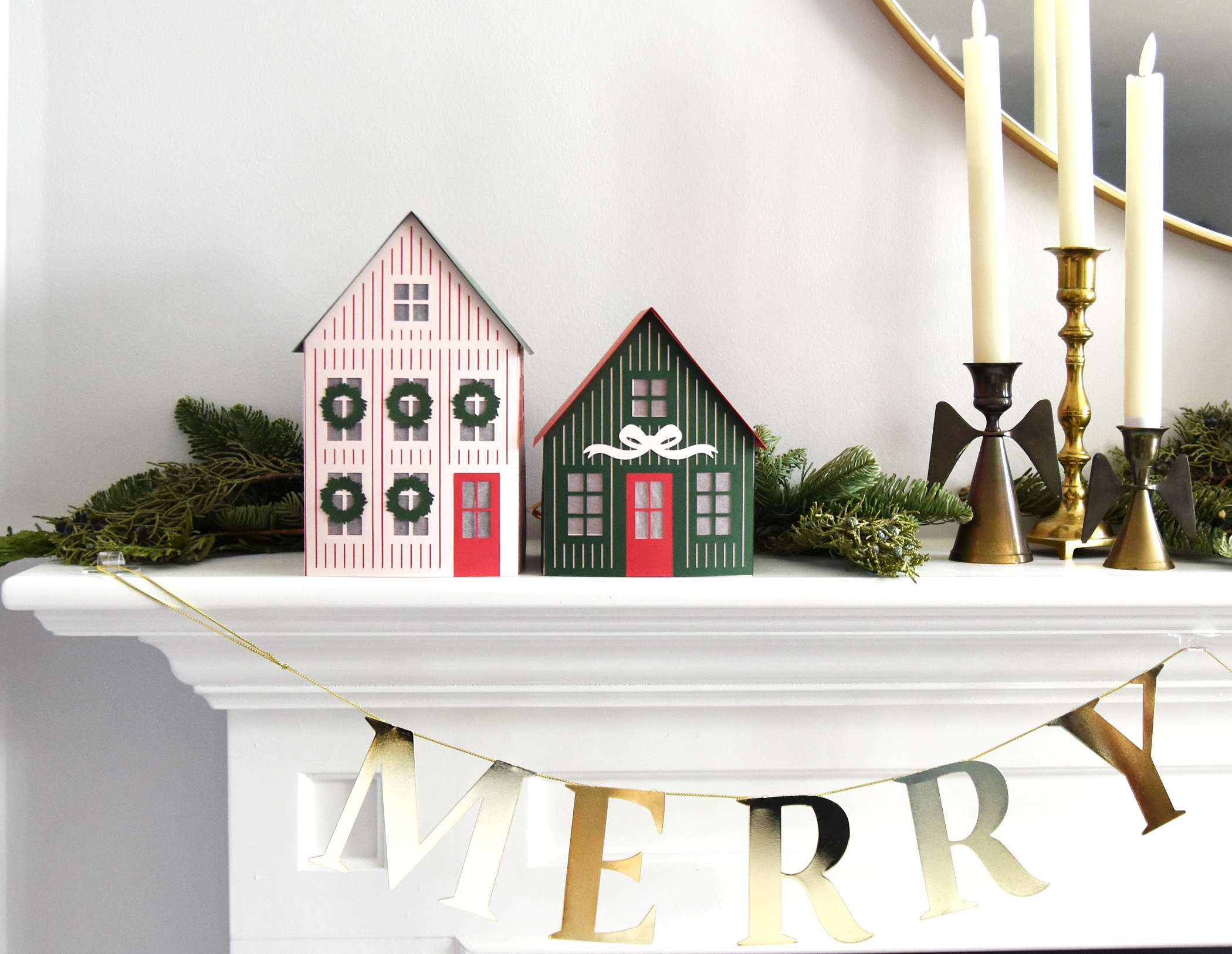 3D Christmas Village Paper House SVG Template for Cricut, Set of 2