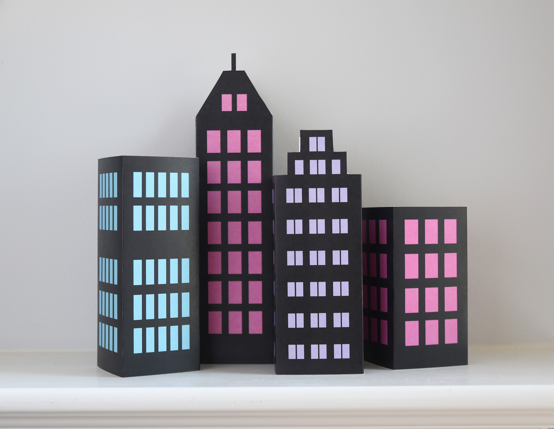 Girls Superhero Party Centerpiece, Skyscraper PDF Printable Set of 4