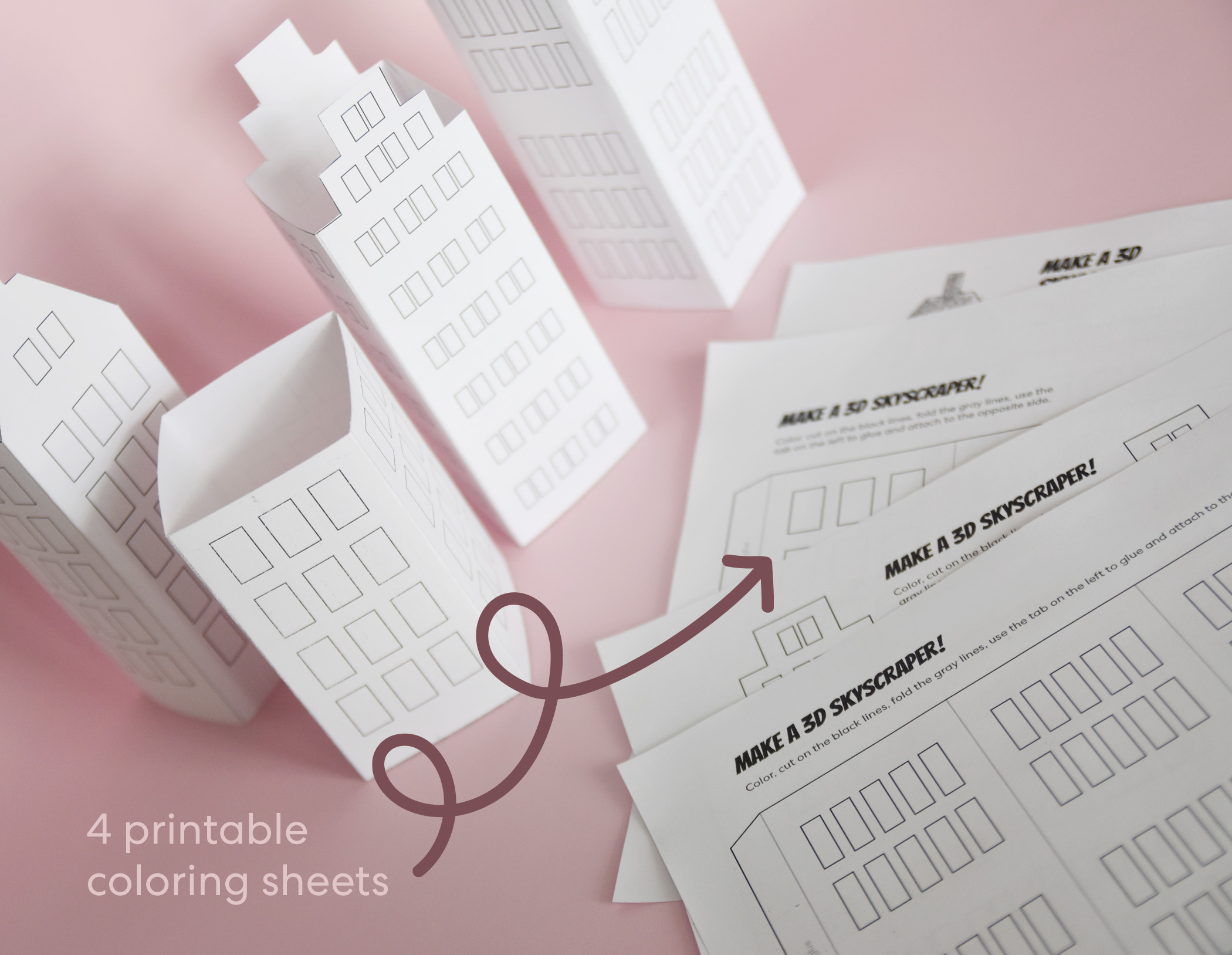 3D Superhero Cityscape Coloring Pages | DIY PDF Printable Skyscraper Set of 4