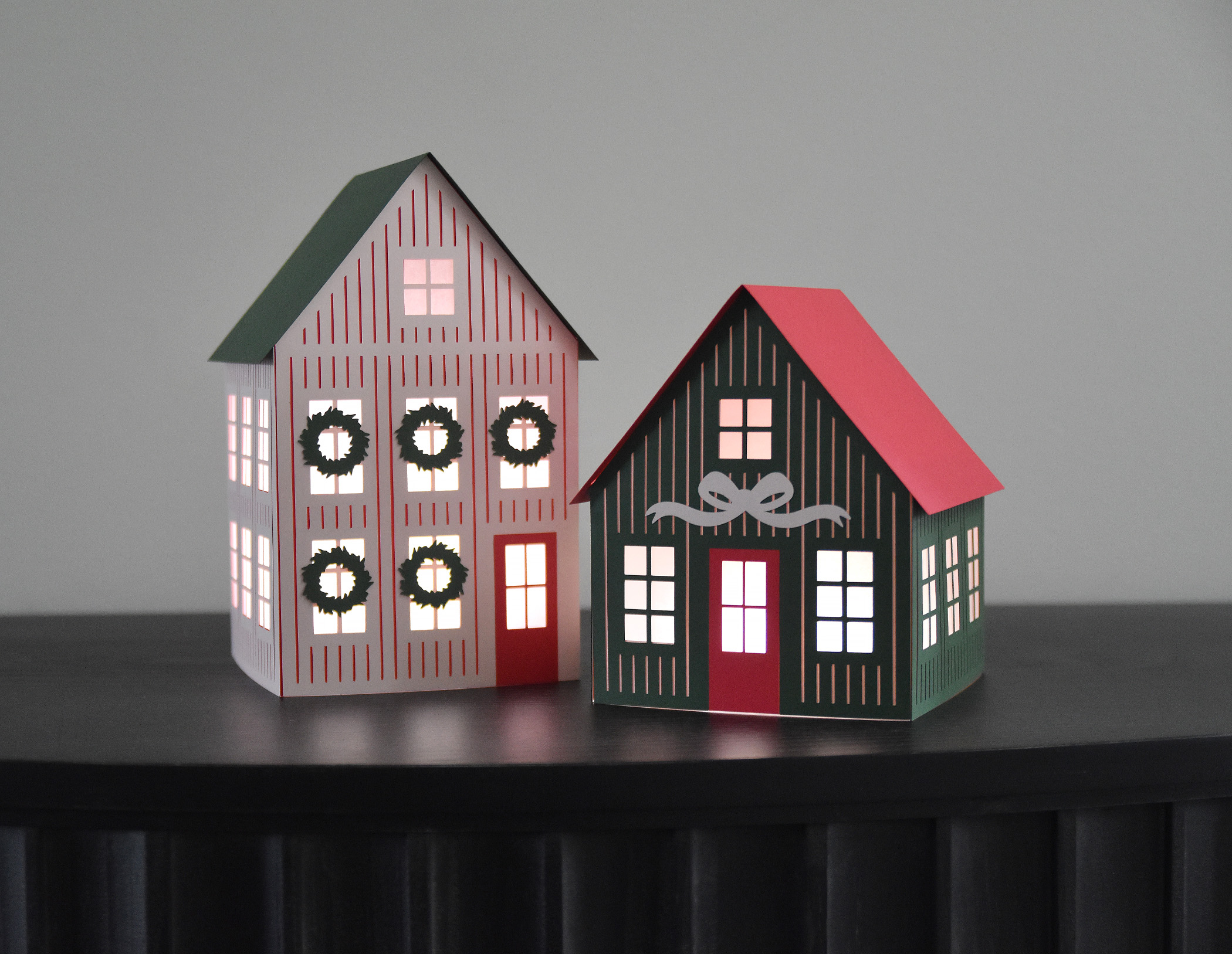 3D Christmas Village Paper House SVG Template for Cricut, Set of 2