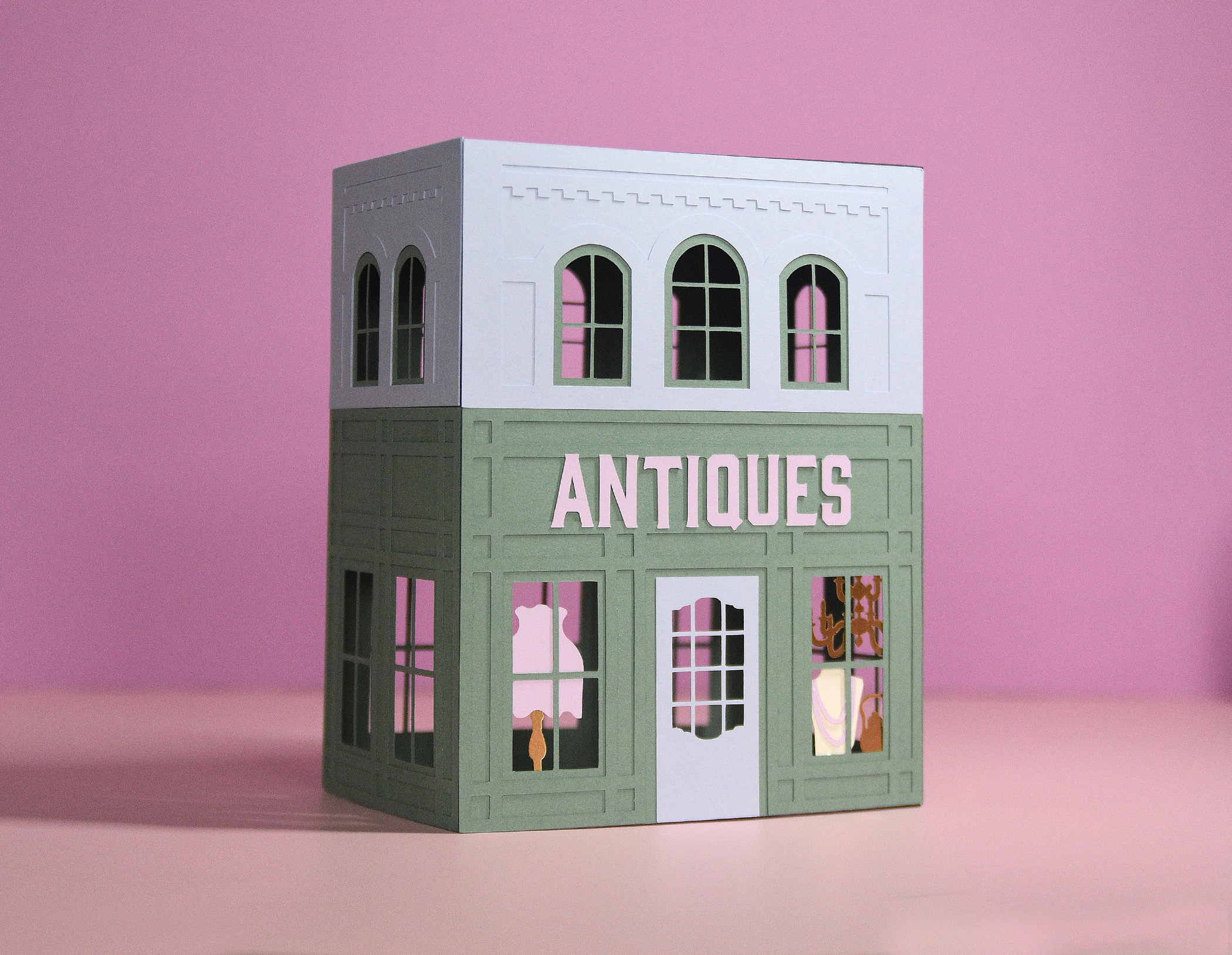 Antique Shop Paper House SVG Template for Cricut | Christmas Village