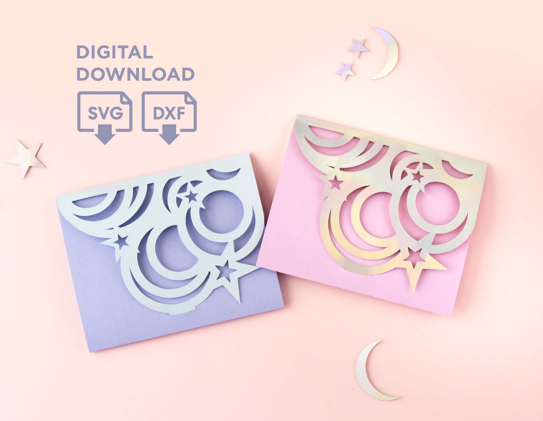 Gift Card Holder SVG Template for Cricut, Moon Star Design