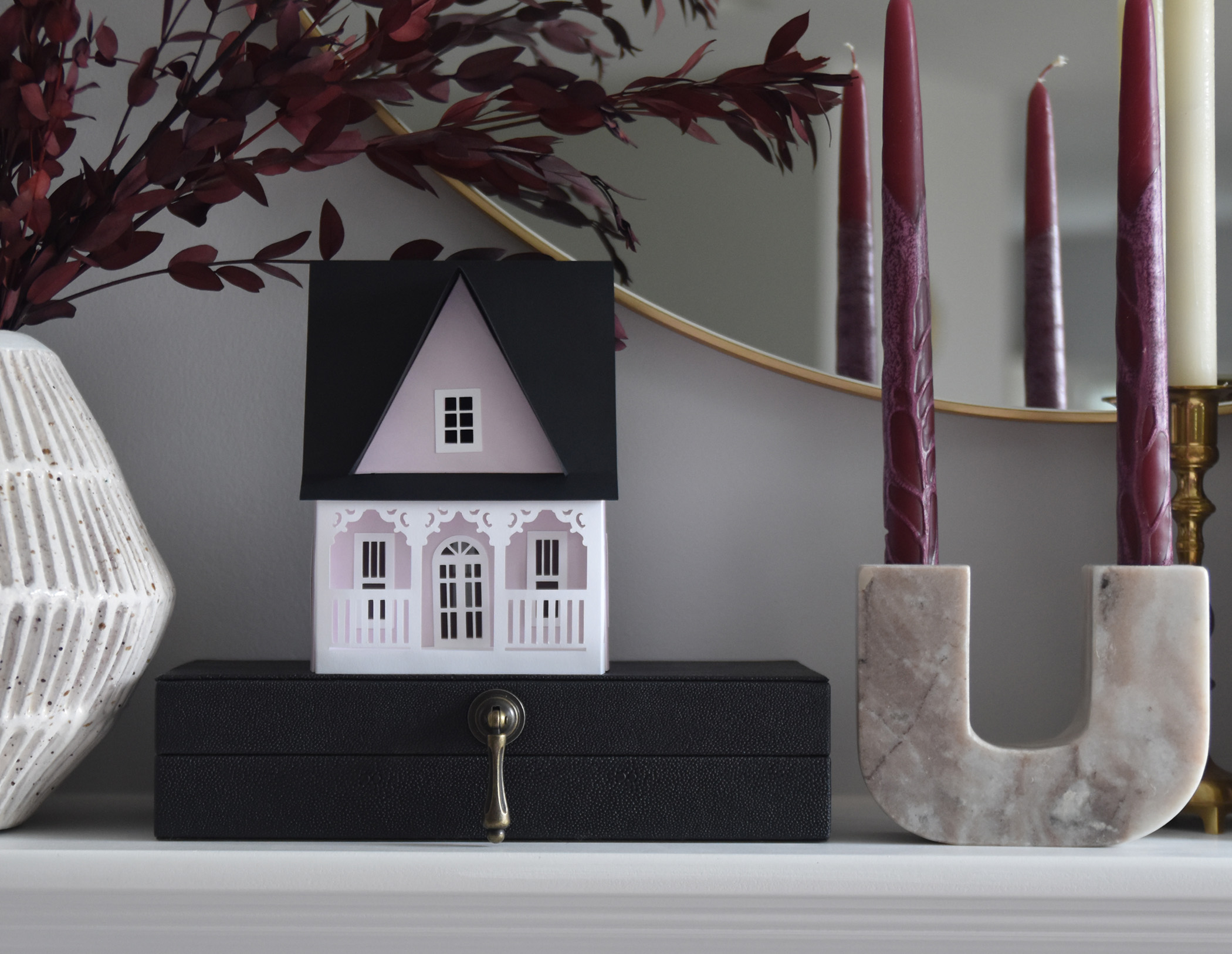 Pink Victorian Paper House SVG Template: 3D Christmas Village