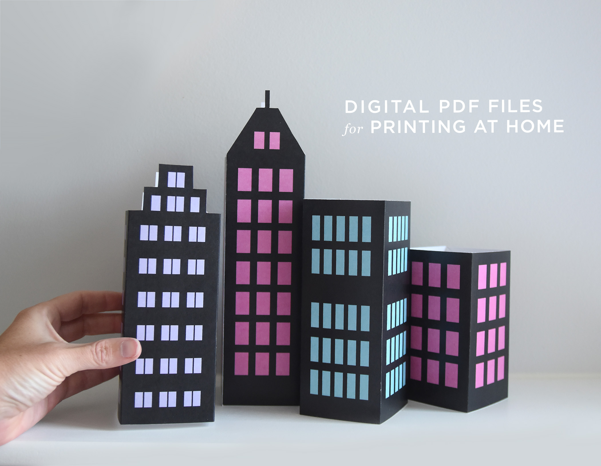 Girls Superhero Party Centerpiece, Skyscraper PDF Printable Set of 4