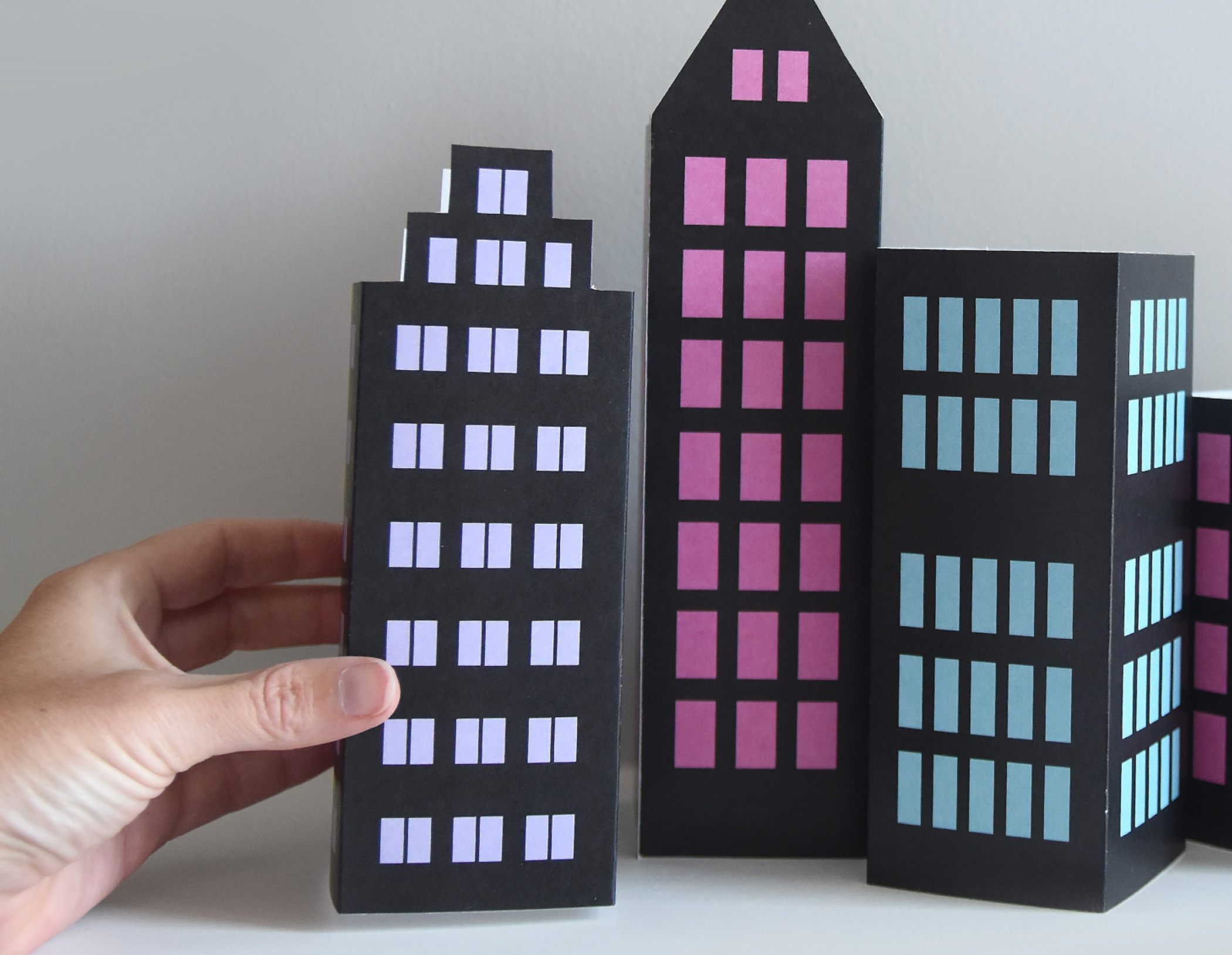 Girls Superhero Party Centerpiece, Skyscraper PDF Printable Set of 4