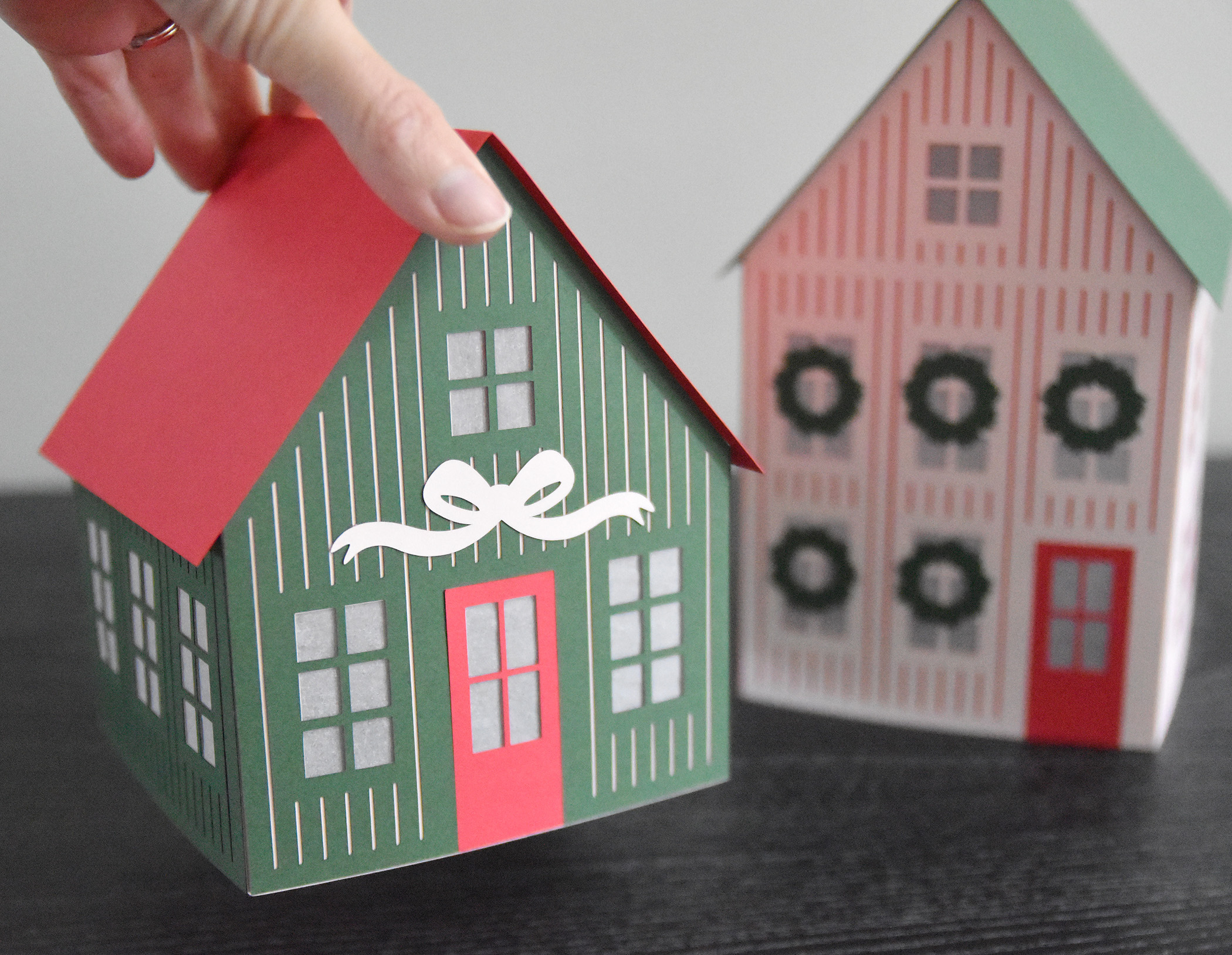 3D Christmas Village Paper House SVG Template for Cricut, Set of 2