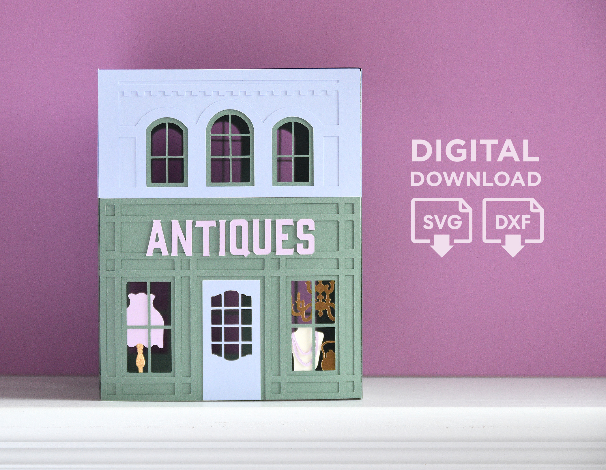 Antique Shop Paper House SVG Template for Cricut | Christmas Village