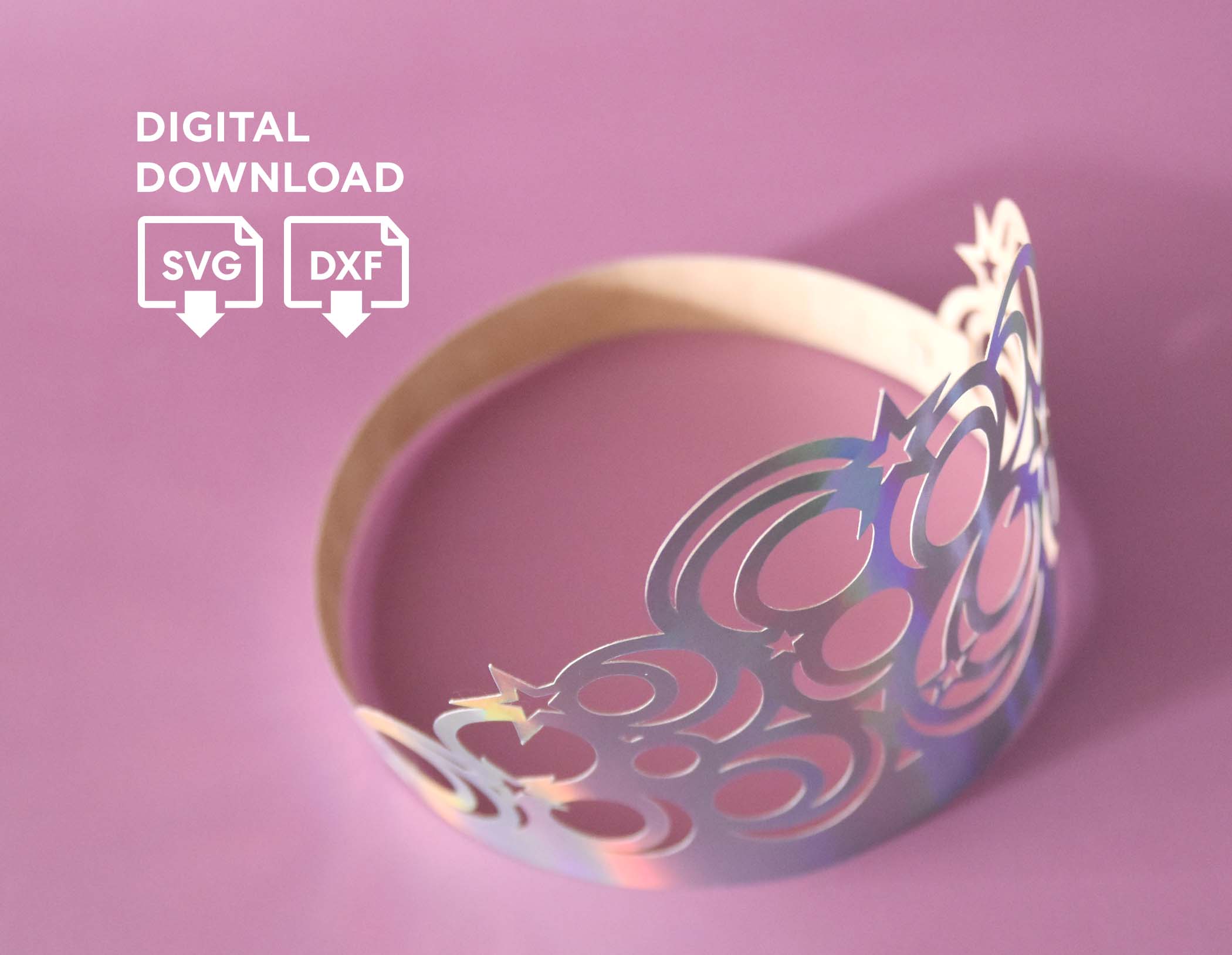 Paper Princess Tiara SVG Template for Cricut | Moon, Stars Design (Digital Download)