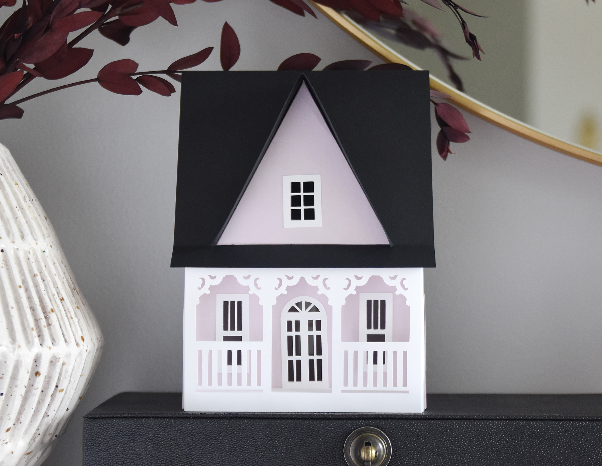 Pink Victorian Paper House SVG Template: 3D Christmas Village