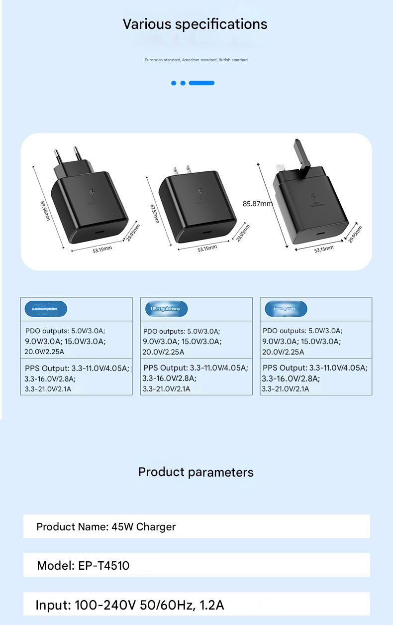 45W USB-C Wall Charger PD PPS Fast Charging