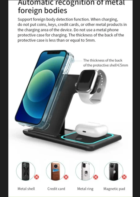 F187 3-in-1 15W Foldable MagSafe Wireless Charger Stand