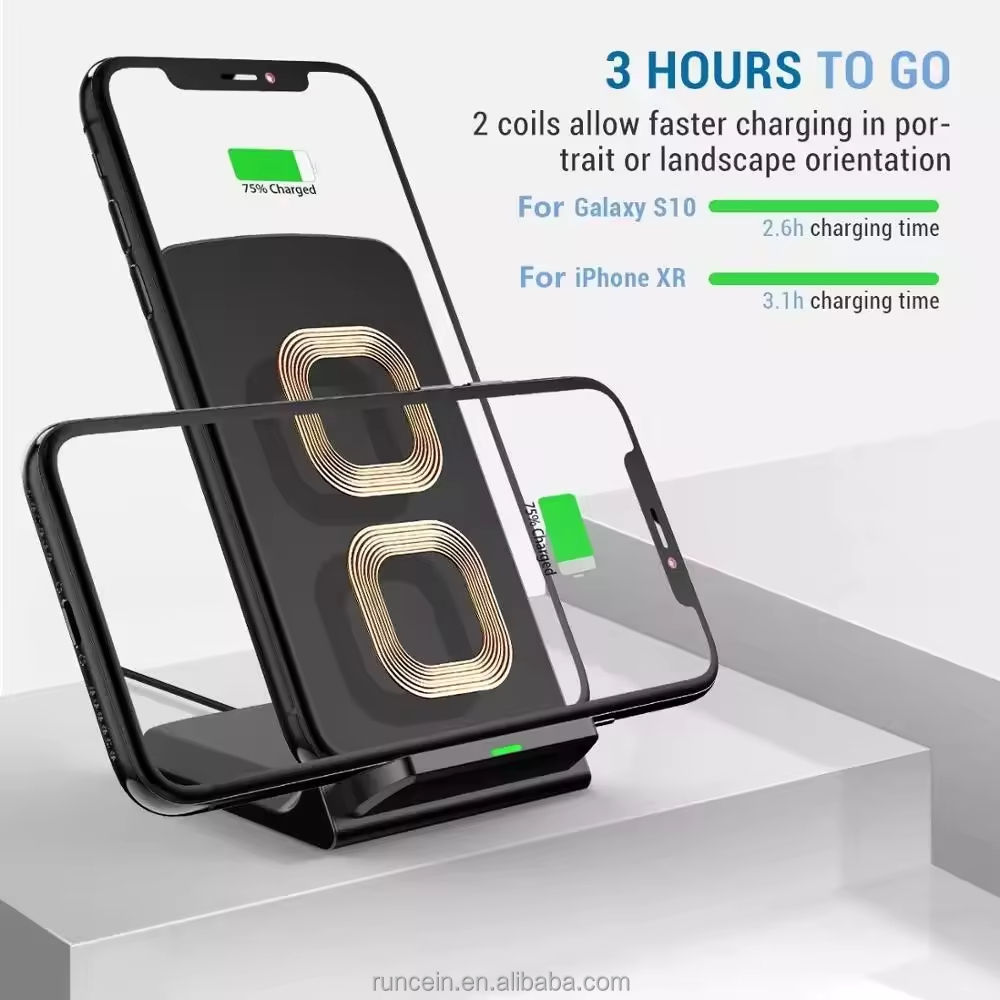15W Dual-Coil Foldable Wireless Charging Stand