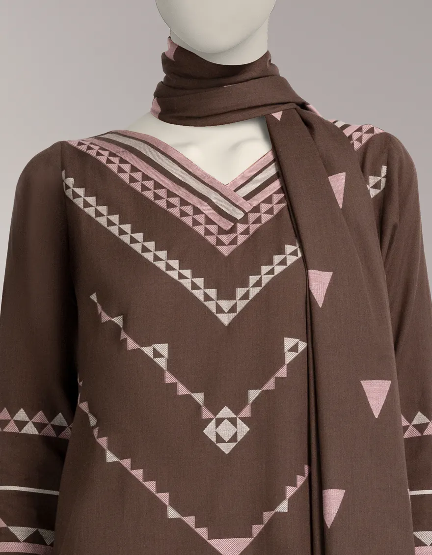 BROWN JACQUARD DYED UNSTITCHED 3PC