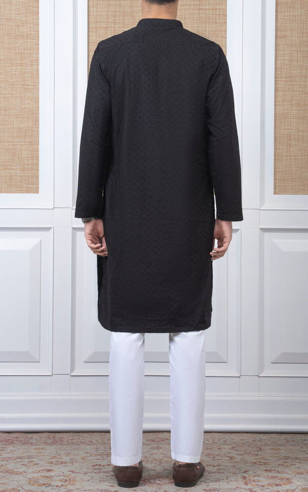 COTTON SELF DOBBY KURTA - PREMIUM COLLECTION BLACK