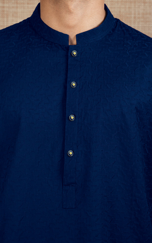 SCHIFFLI EMBROIDERED KURTA - SIGNATURE COLLECTION REDDISH BLUE