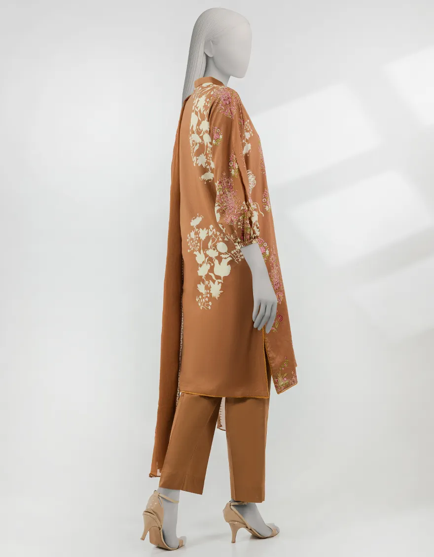 BROWN LAWN EMBROIDERED 3PC STITCHED