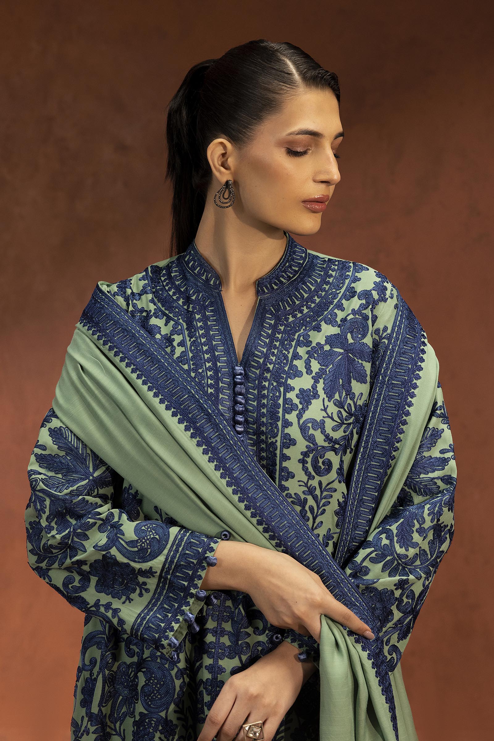 Stitched Embroidered Raw Silk Suit